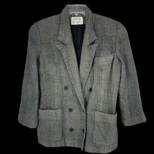 Vintage 1980's Agatha Brown Wool Black Plaid Blazer Jacket Sz 14 Notch Collar